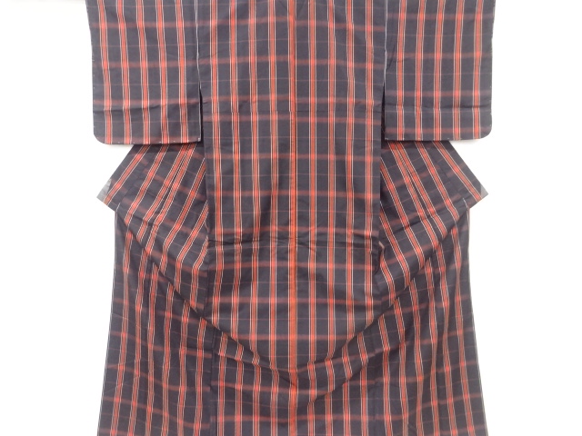 リサイクル　未使用品　格子織り出し米沢紬着物